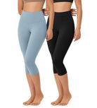 ODLEX 2-Pack 19" High Waist Knee Length Workout Athletic Running Capris Leggings - ododos