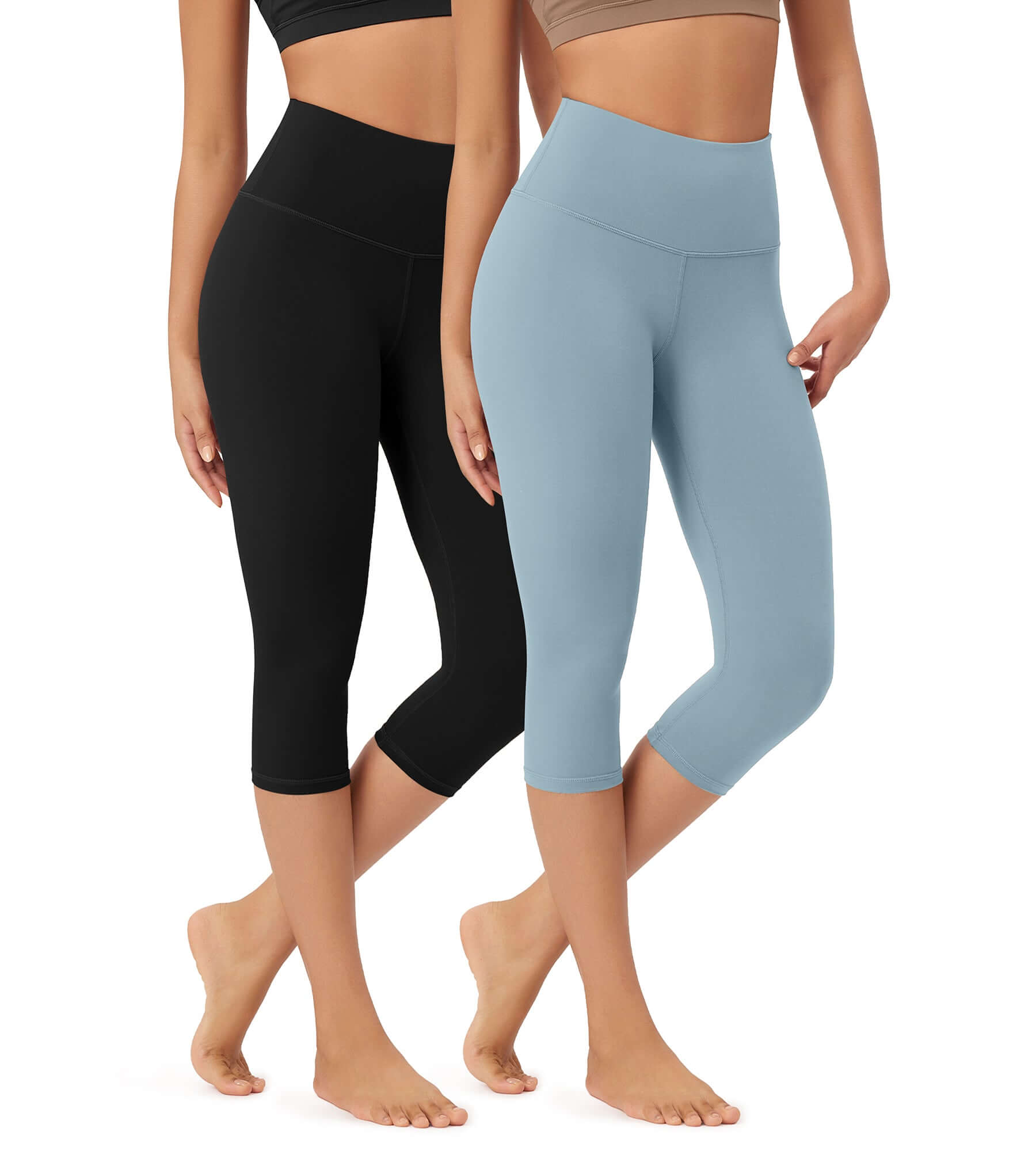 ODLEX 2-Pack 19" High Waist Knee Length Workout Athletic Running Capris Leggings - ododos