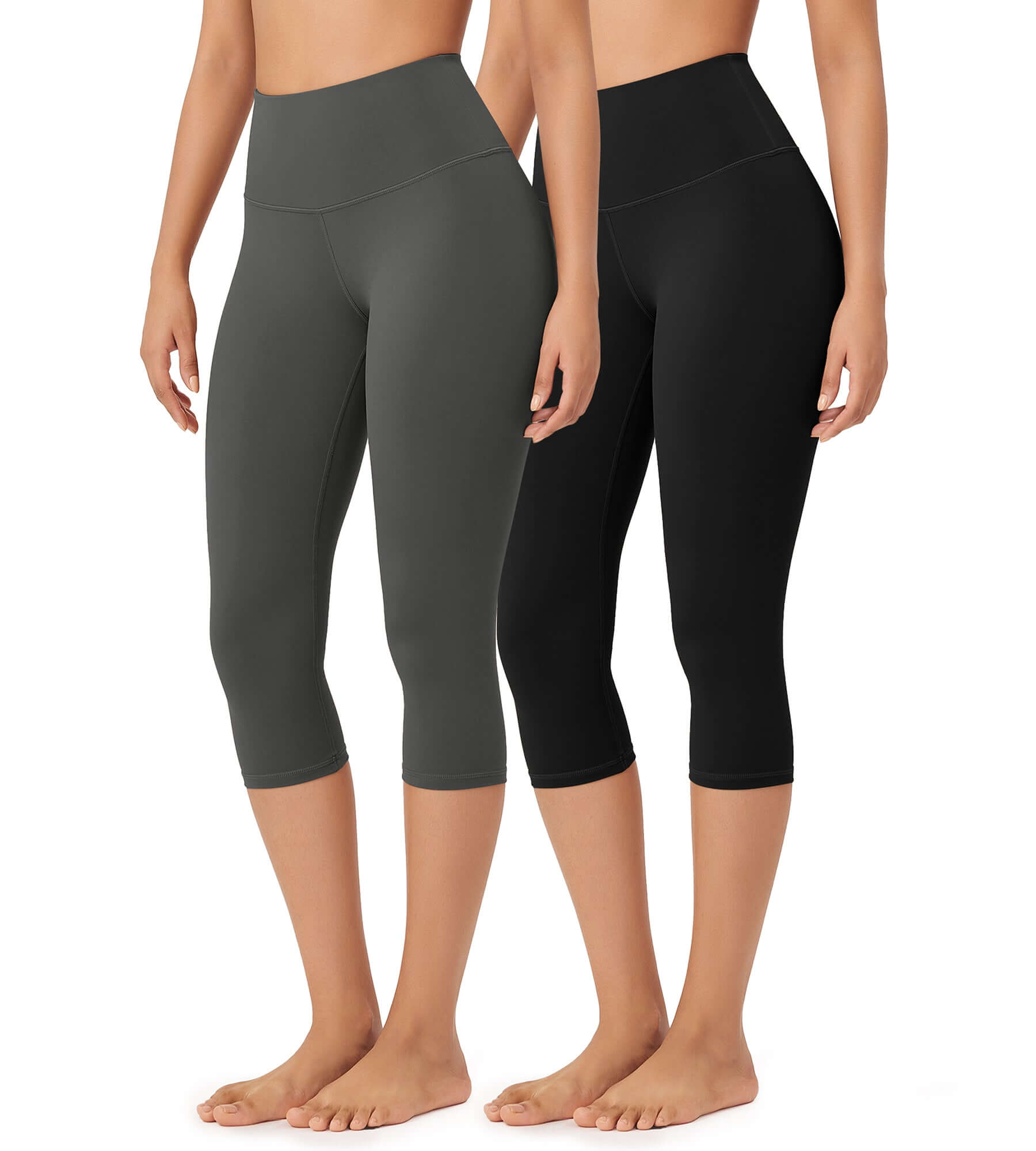 ODLEX 2-Pack 19 High Waist Knee Length Workout Athletic Running Capris Leggings - ododos