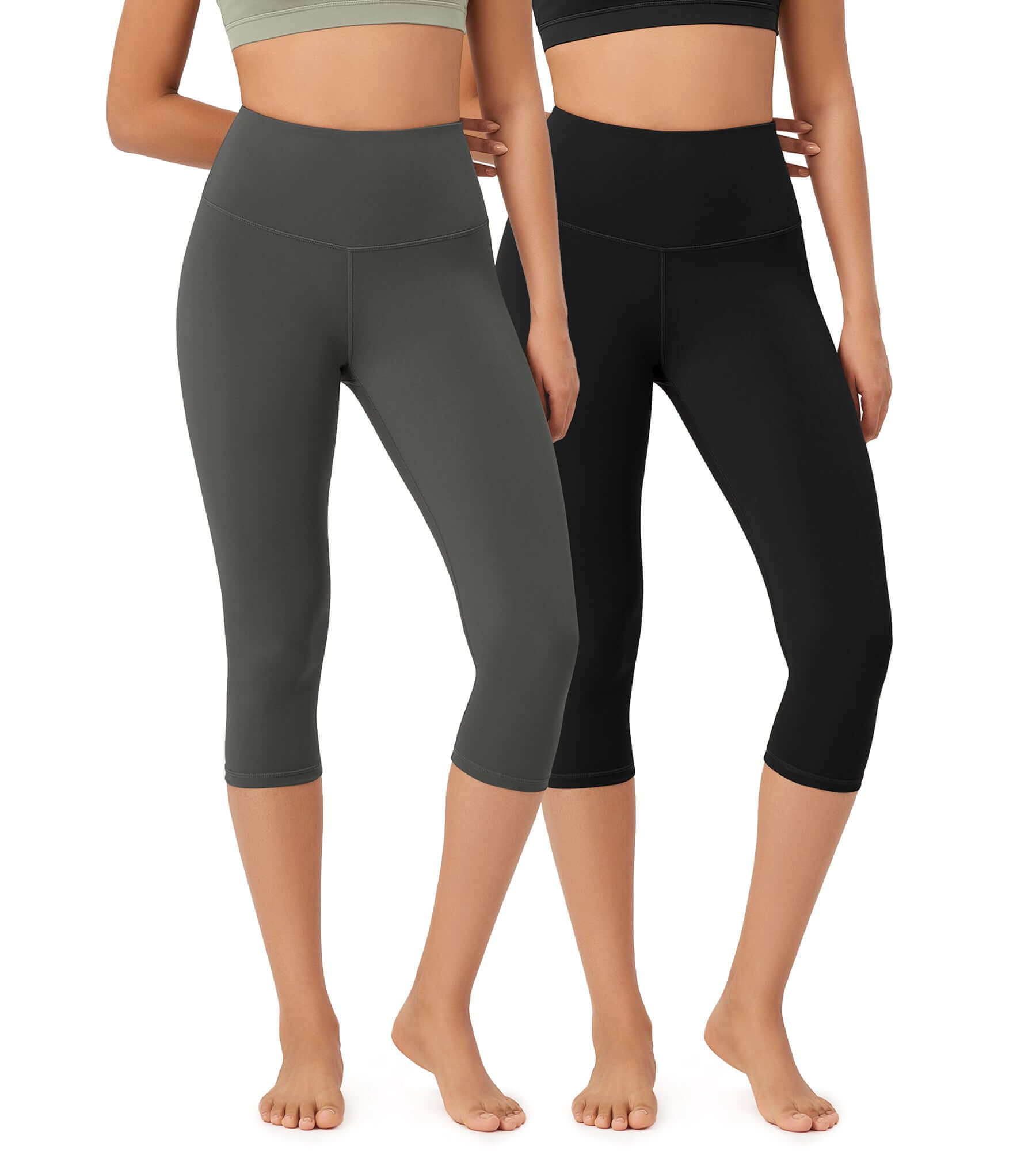 ODLEX 2-Pack 19" High Waist Knee Length Workout Athletic Running Capris Leggings Black+Charcoal - ododos