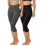 ODLEX 2-Pack 19" High Waist Knee Length Workout Athletic Running Capris Leggings - ododos