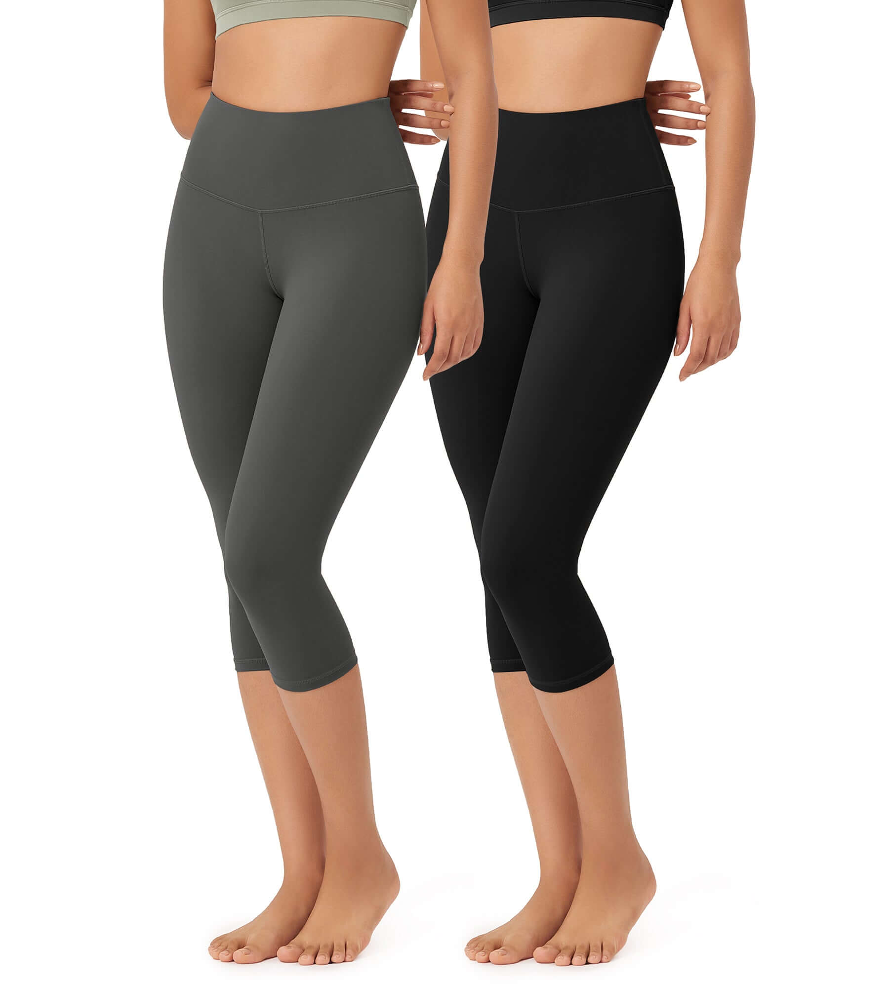 ODLEX 2-Pack 19" High Waist Knee Length Workout Athletic Running Capris Leggings - ododos