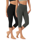 ODLEX 2-Pack 19" High Waist Knee Length Workout Athletic Running Capris Leggings - ododos