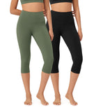 ODLEX 2-Pack 19" High Waist Knee Length Workout Athletic Running Capris Leggings - ododos