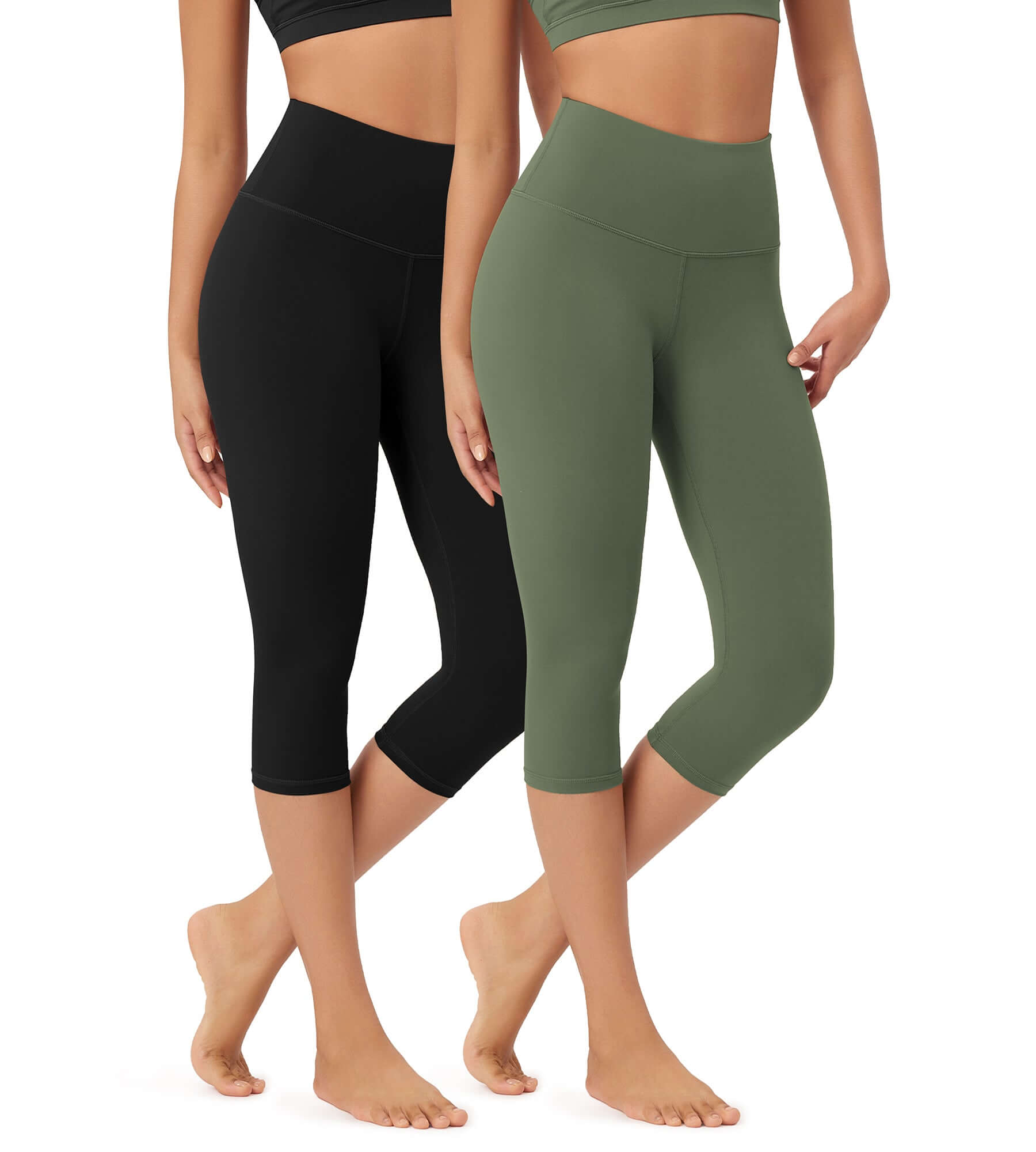 ODLEX 2-Pack 19 High Waist Knee Length Workout Athletic Running Capris Leggings - ododos