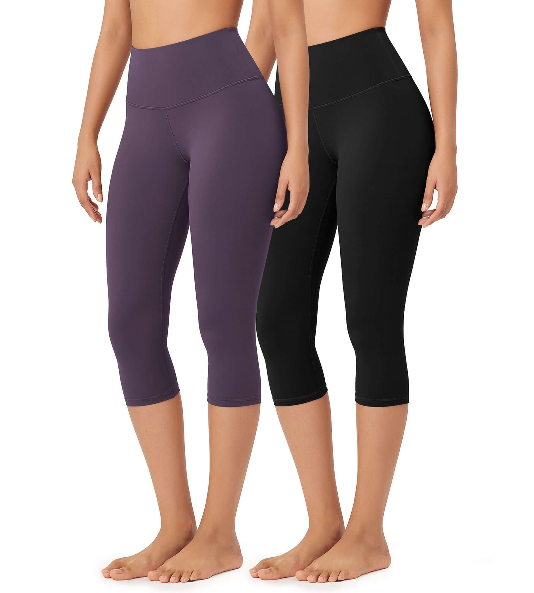 ODLEX 2-Pack 19" High Waist Knee Length Workout Athletic Running Capris Leggings - ododos