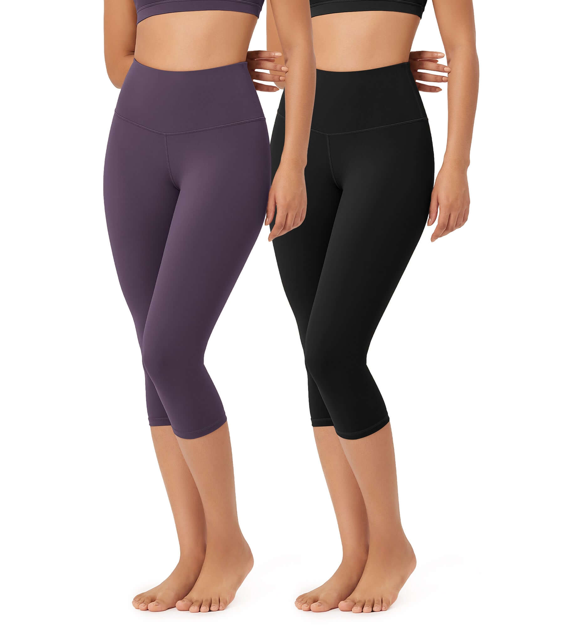 ODLEX 2-Pack 19" High Waist Knee Length Workout Athletic Running Capris Leggings - ododos