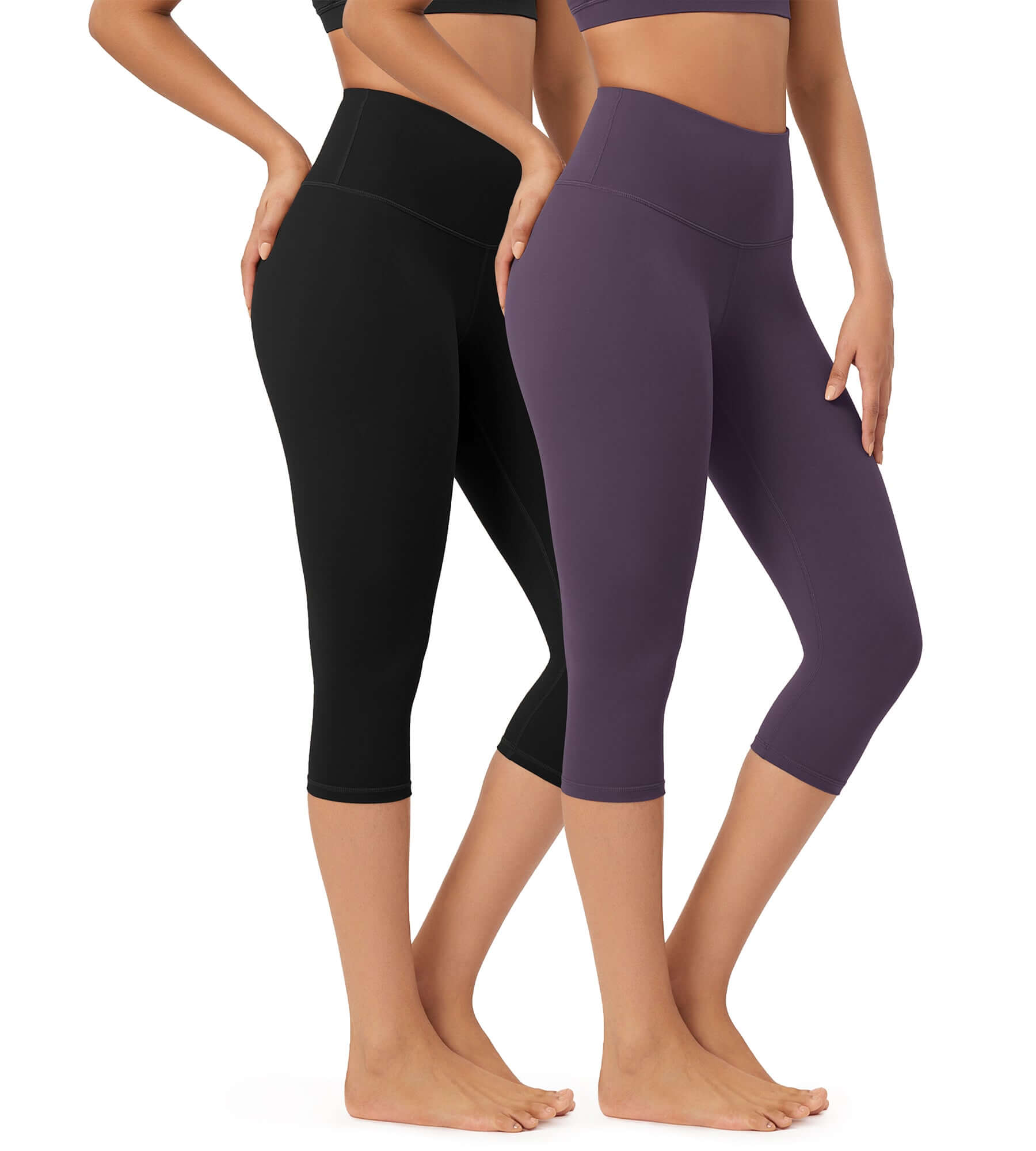ODLEX 2-Pack 19 High Waist Knee Length Workout Athletic Running Capris Leggings - ododos
