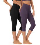 ODLEX 2-Pack 19" High Waist Knee Length Workout Athletic Running Capris Leggings - ododos