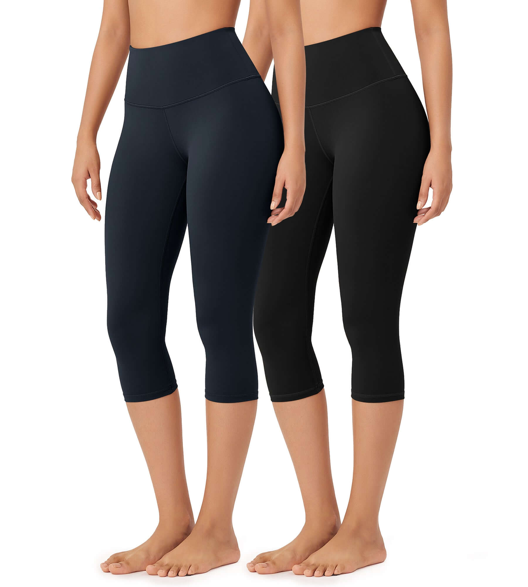 ODLEX 2-Pack 19" High Waist Knee Length Workout Athletic Running Capris Leggings - ododos