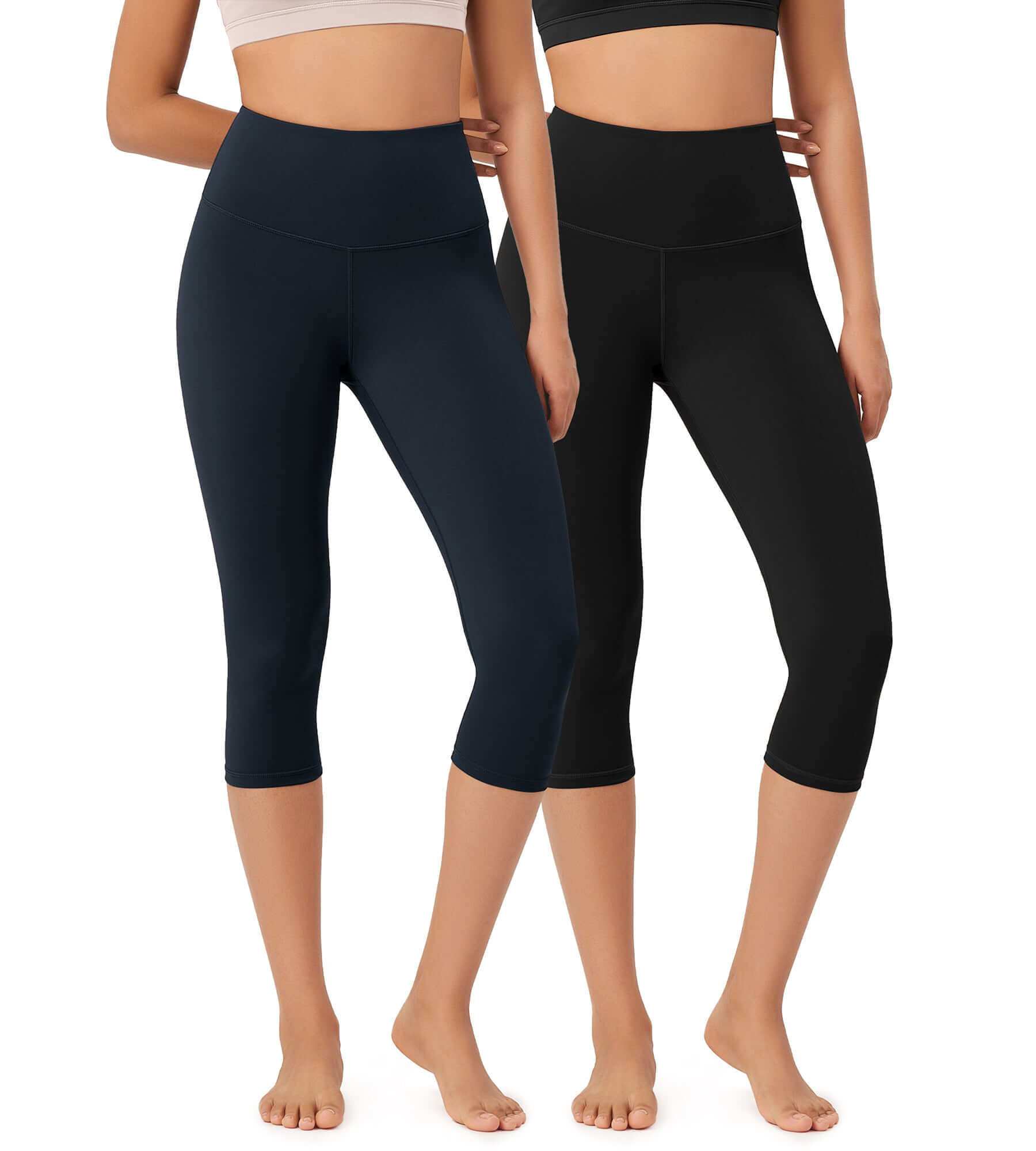 ODLEX 2-Pack 19 High Waist Knee Length Workout Athletic Running Capris Leggings Black+Deep Navy - ododos