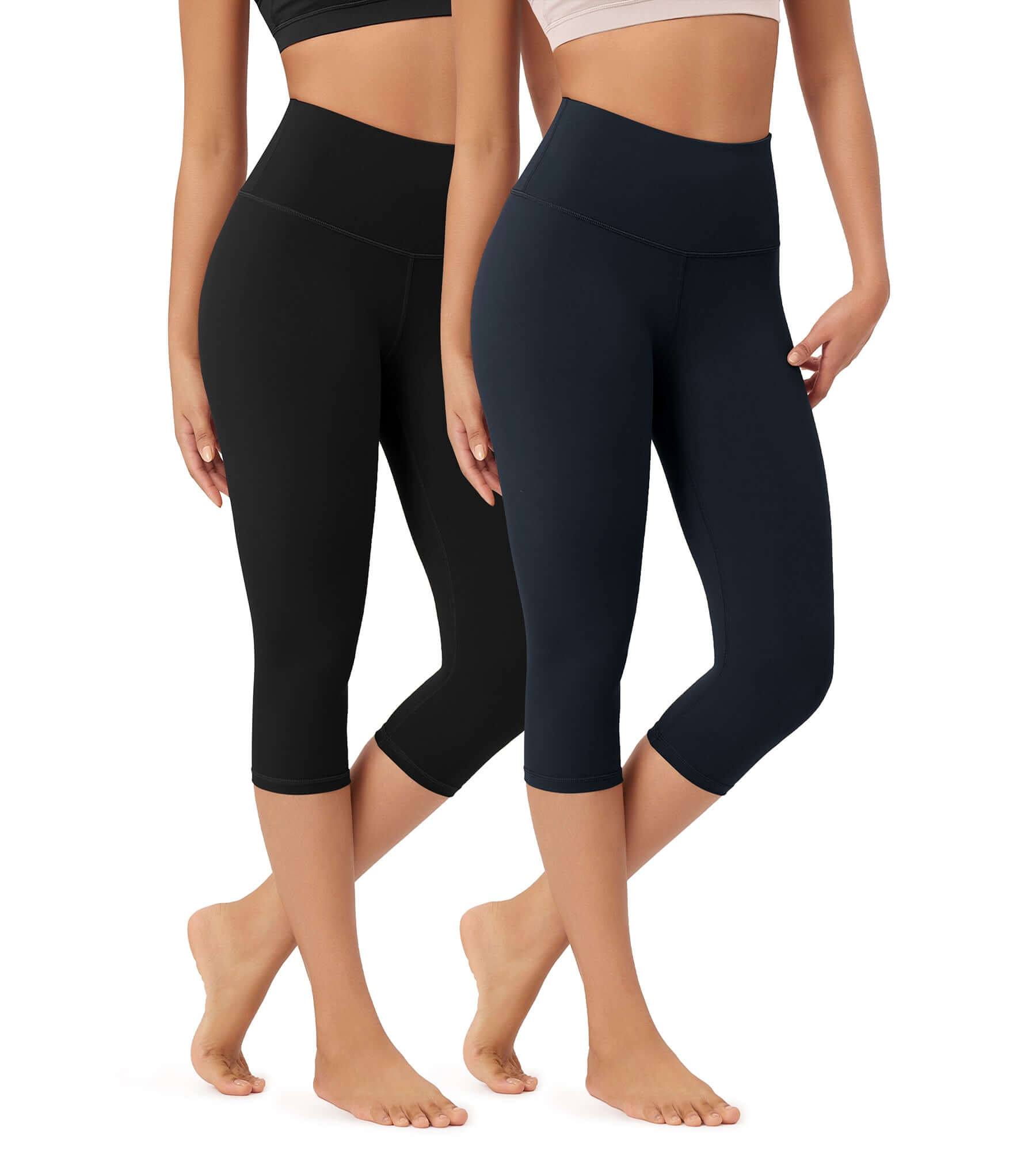 ODLEX 2-Pack 19" High Waist Knee Length Workout Athletic Running Capris Leggings - ododos