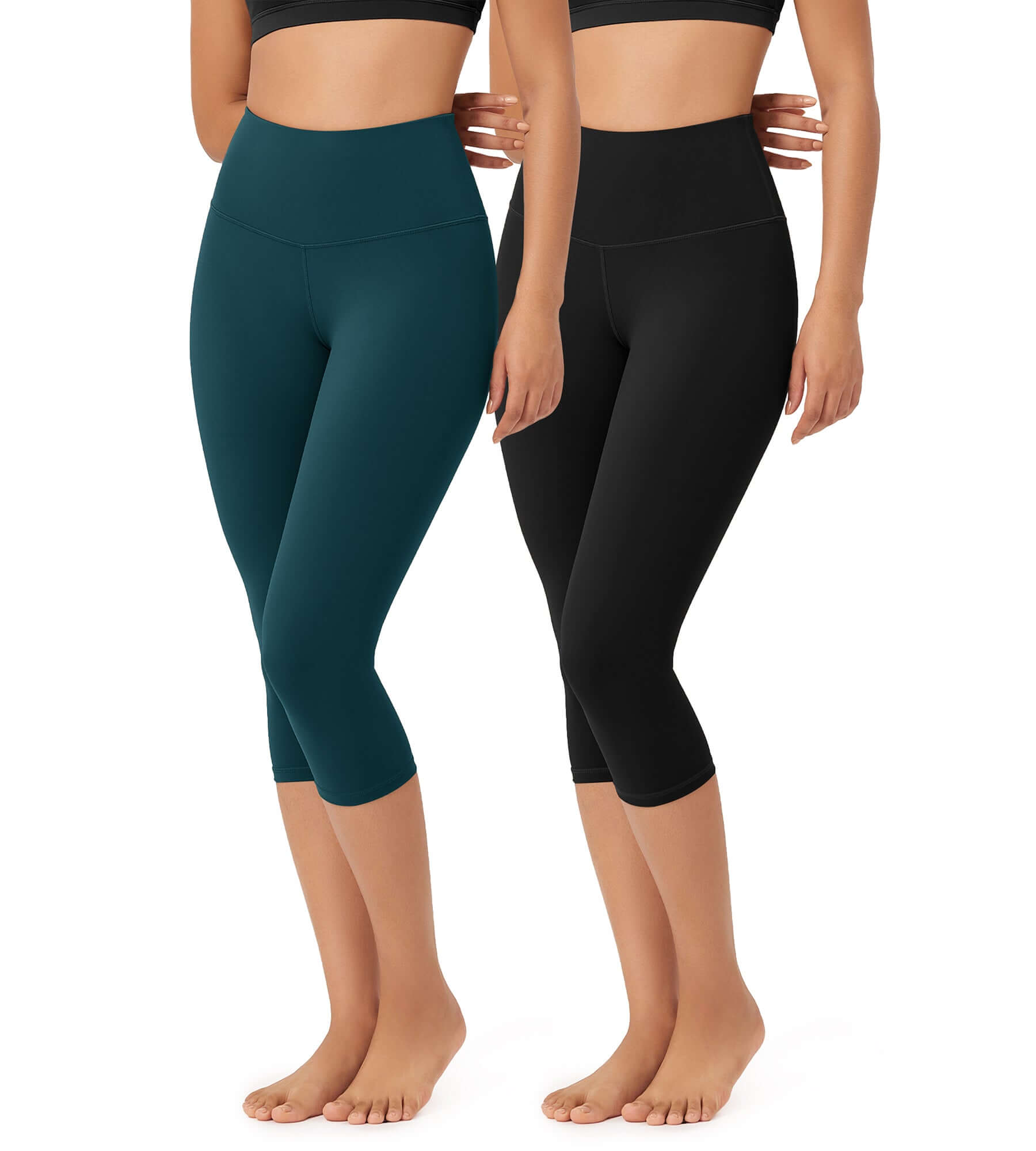 ODLEX 2-Pack 19" High Waist Knee Length Workout Athletic Running Capris Leggings - ododos