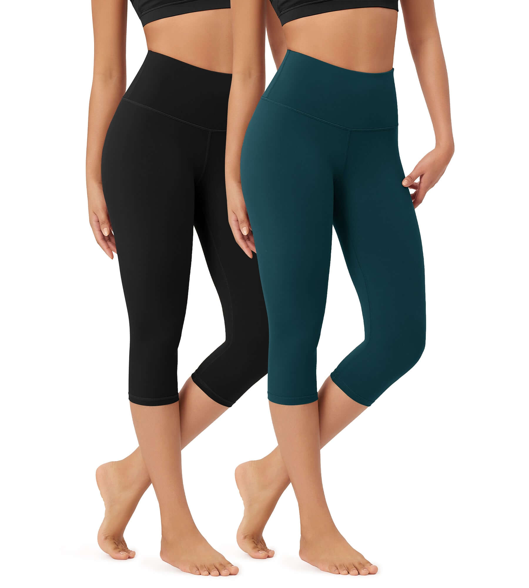 ODLEX 2-Pack 19" High Waist Knee Length Workout Athletic Running Capris Leggings - ododos