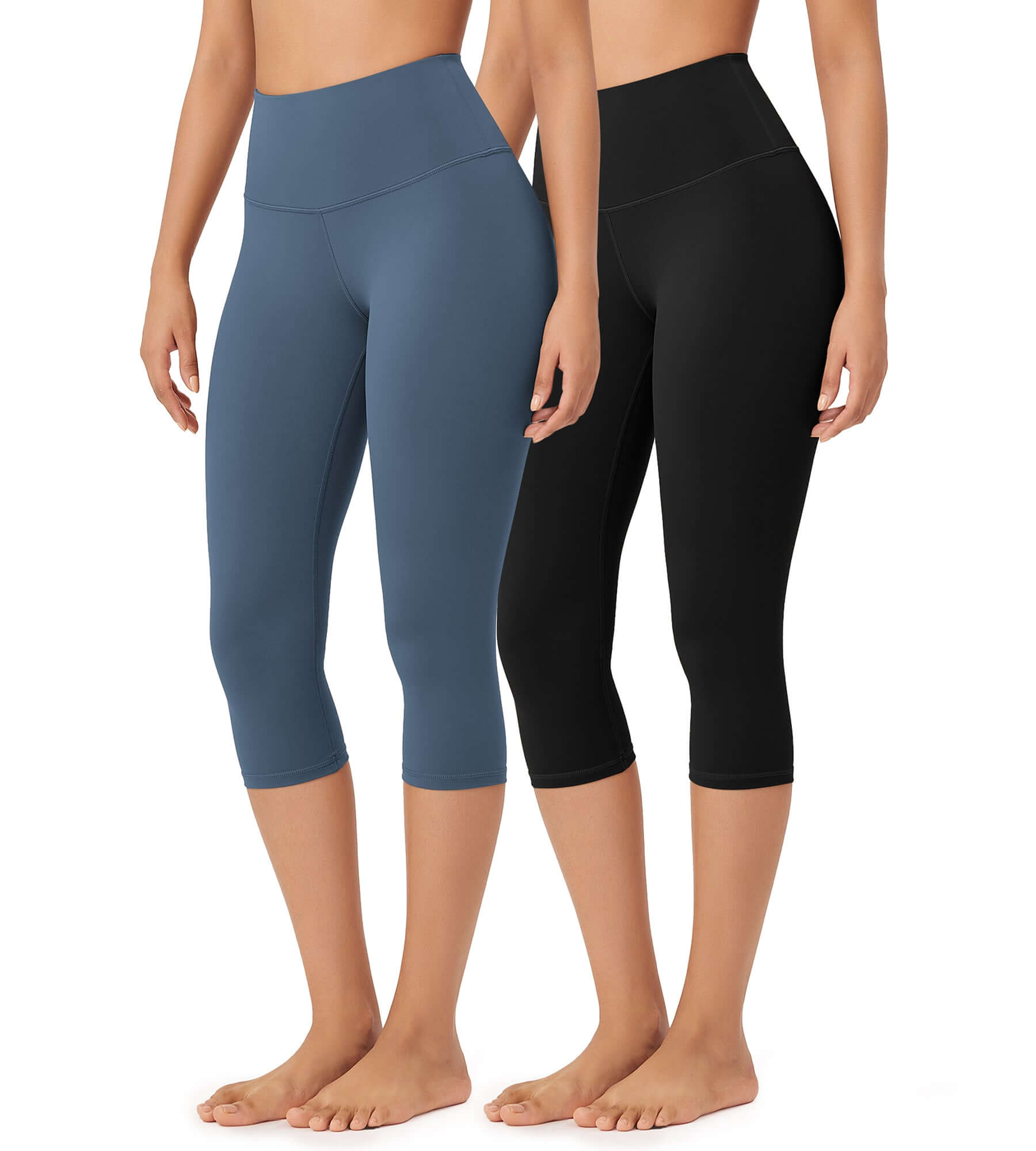 ODLEX 2-Pack 19" High Waist Knee Length Workout Athletic Running Capris Leggings - ododos