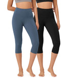 ODLEX 2-Pack 19" High Waist Knee Length Workout Athletic Running Capris Leggings Black+Ink Blue - ododos