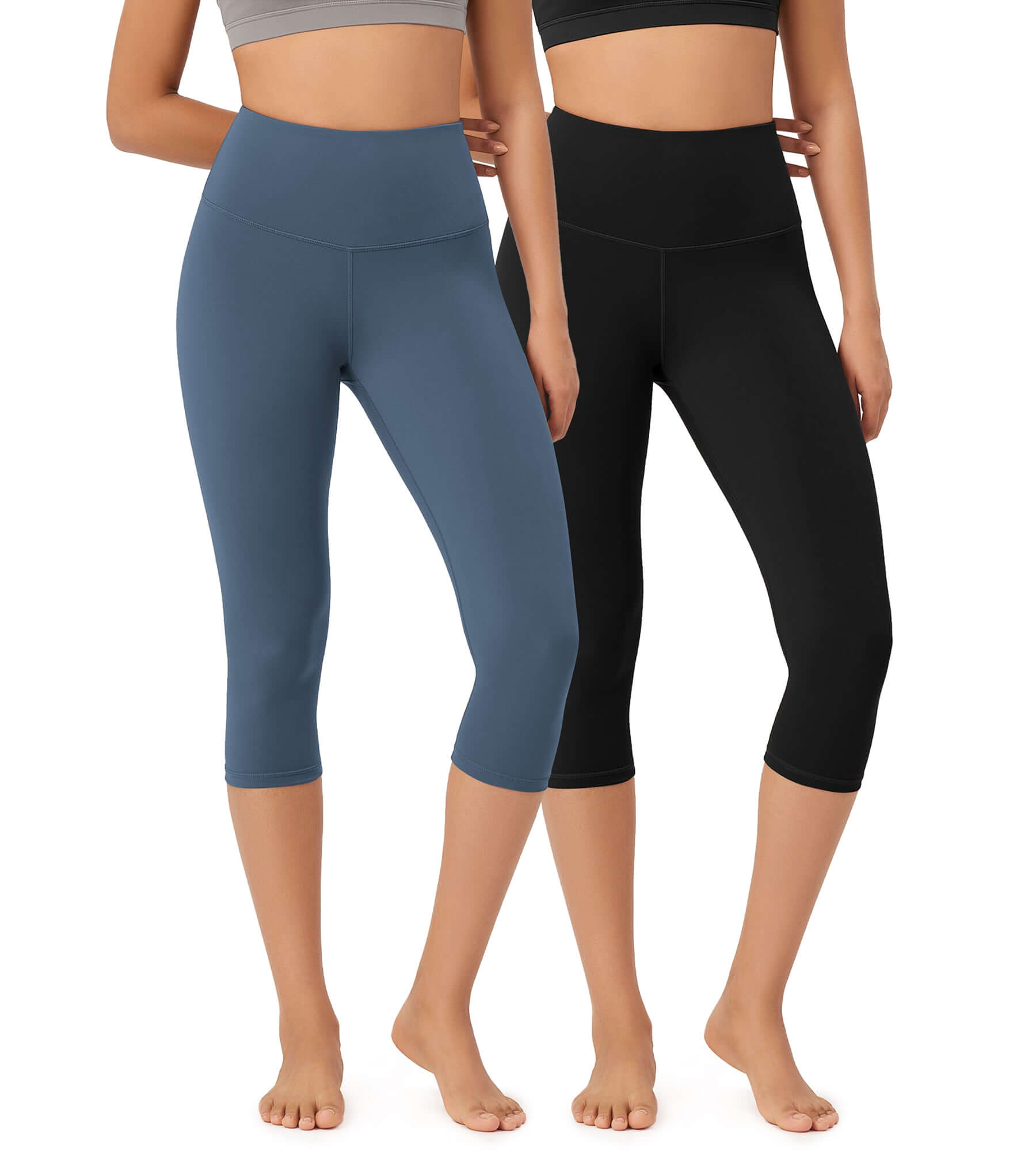 ODLEX 2-Pack 19" High Waist Knee Length Workout Athletic Running Capris Leggings Black+Ink Blue - ododos