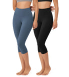 ODLEX 2-Pack 19" High Waist Knee Length Workout Athletic Running Capris Leggings - ododos