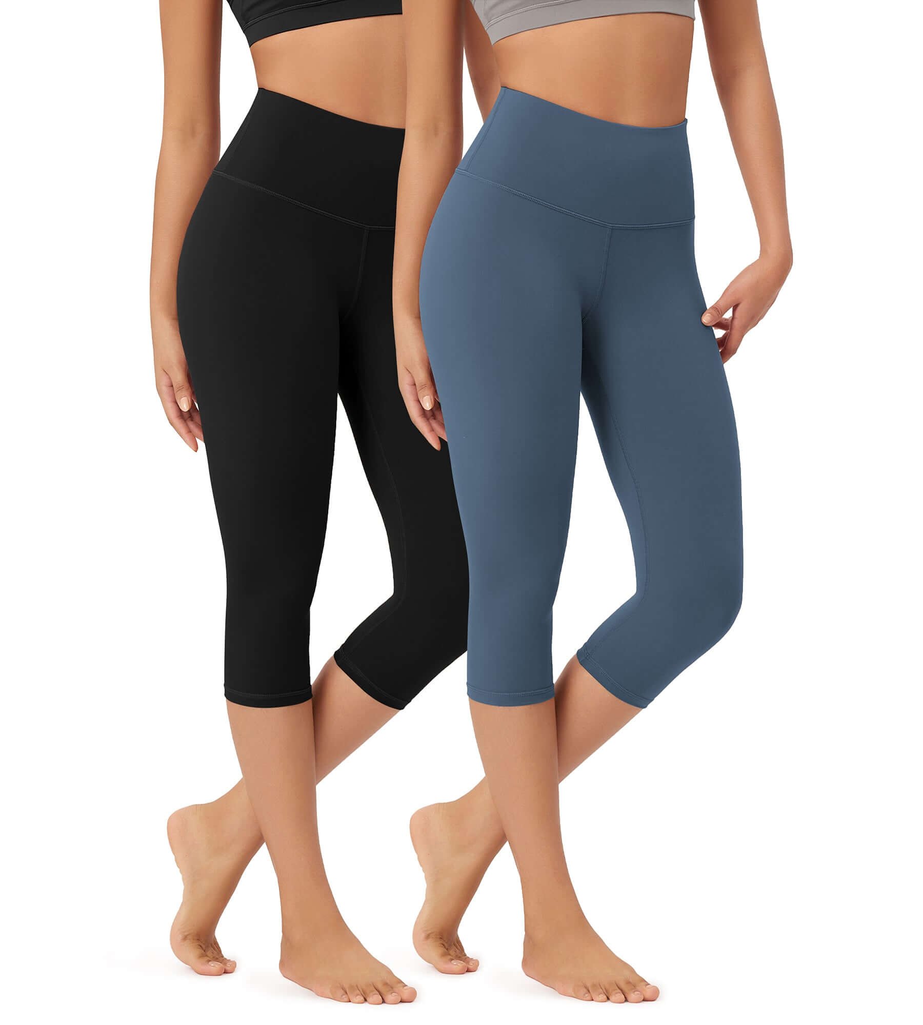 ODLEX 2-Pack 19 High Waist Knee Length Workout Athletic Running Capris Leggings - ododos