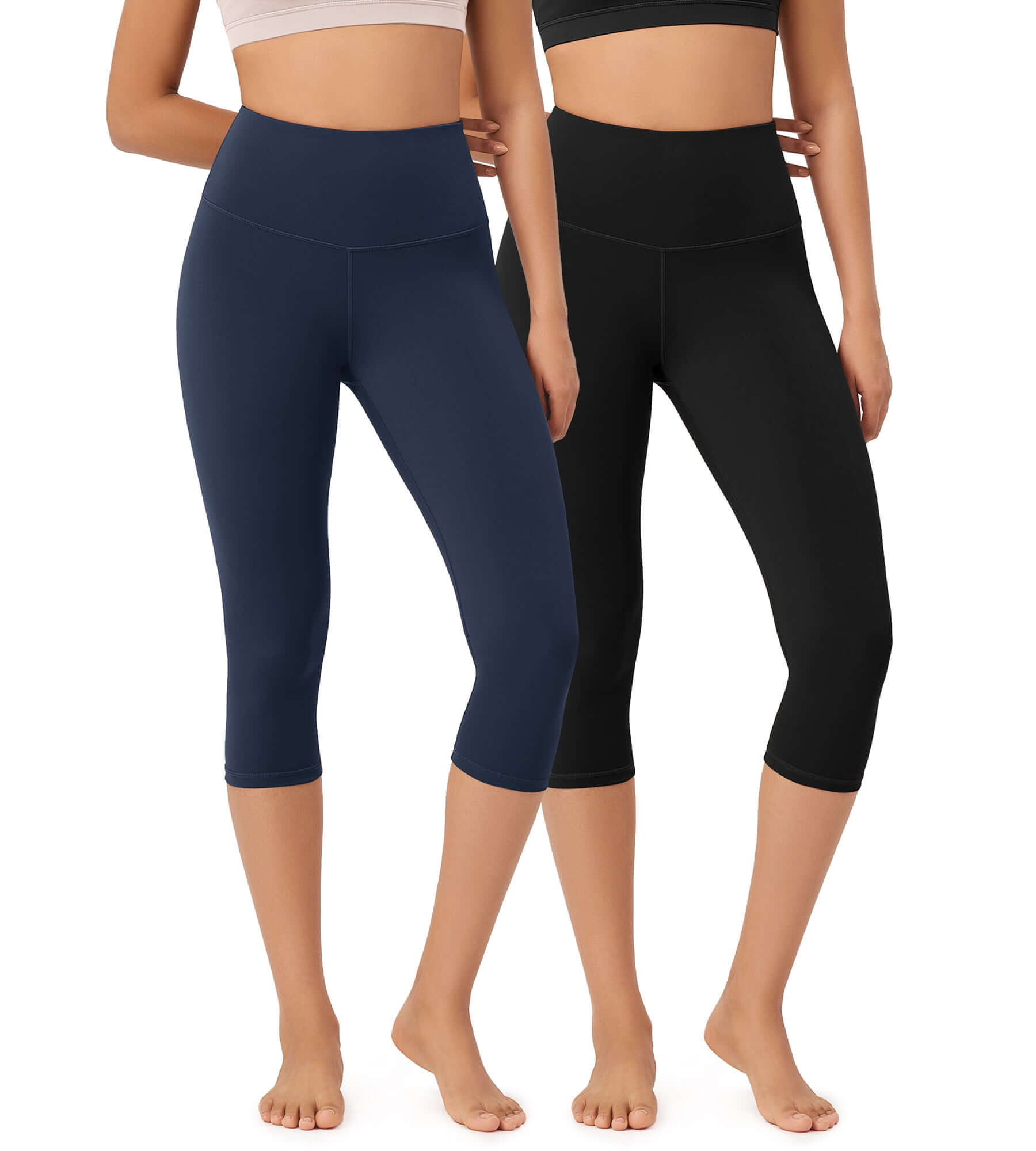 ODLEX 2-Pack 19 High Waist Knee Length Workout Athletic Running Capris Leggings Black+Navy - ododos