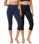 ODLEX 2-Pack 19" High Waist Knee Length Workout Athletic Running Capris Leggings Black+Navy - ododos