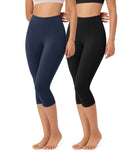 ODLEX 2-Pack 19" High Waist Knee Length Workout Athletic Running Capris Leggings - ododos