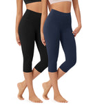 ODLEX 2-Pack 19" High Waist Knee Length Workout Athletic Running Capris Leggings - ododos