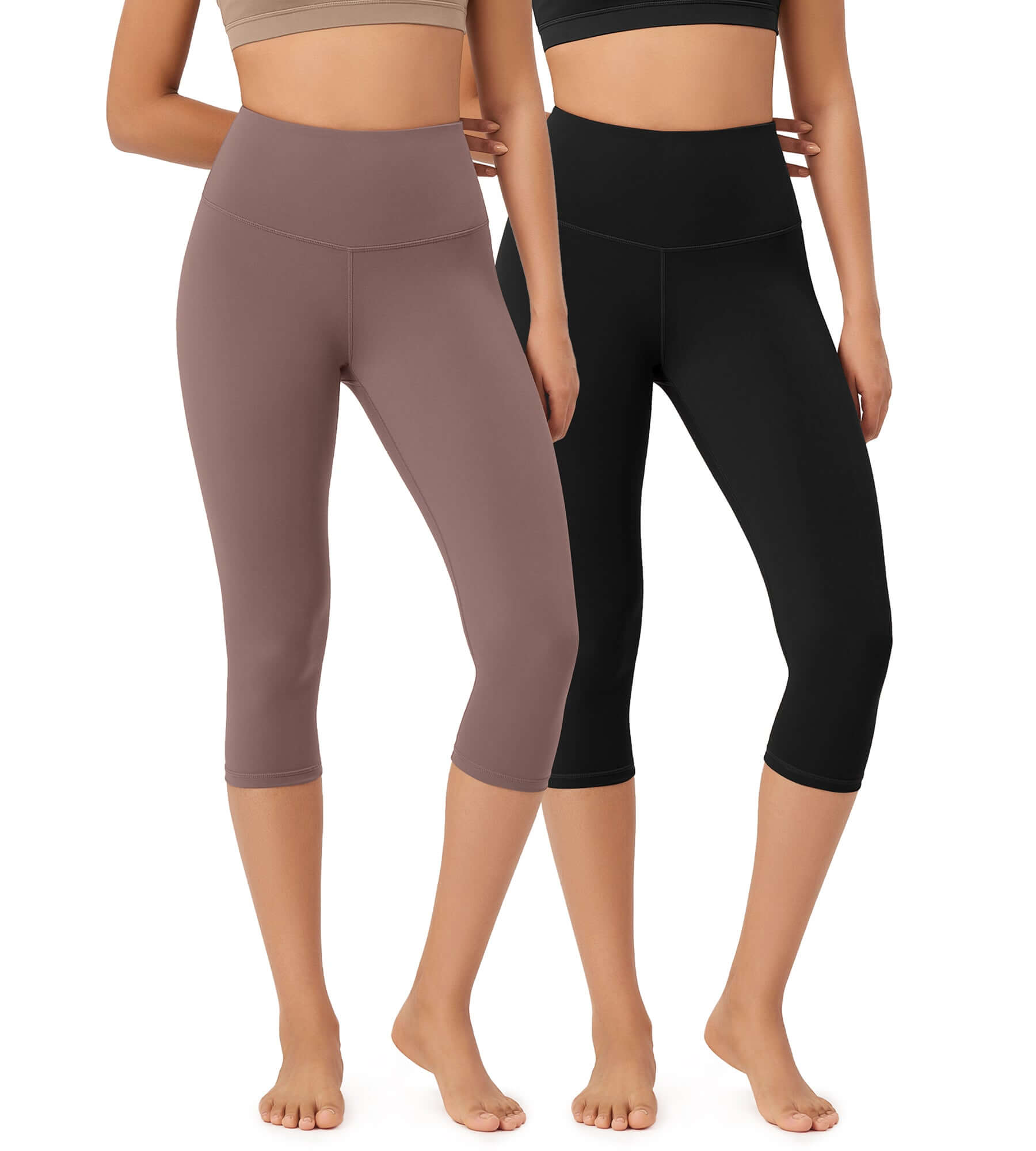 ODLEX 2-Pack 19 High Waist Knee Length Workout Athletic Running Capris Leggings Black+Purple Taupe - ododos