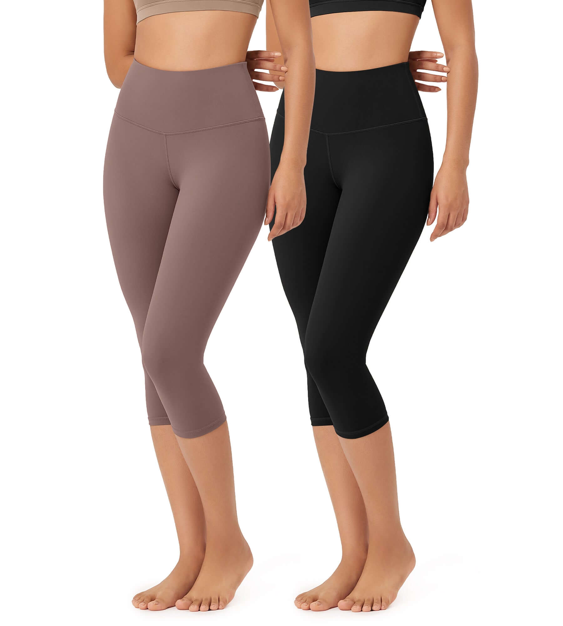 ODLEX 2-Pack 19" High Waist Knee Length Workout Athletic Running Capris Leggings - ododos