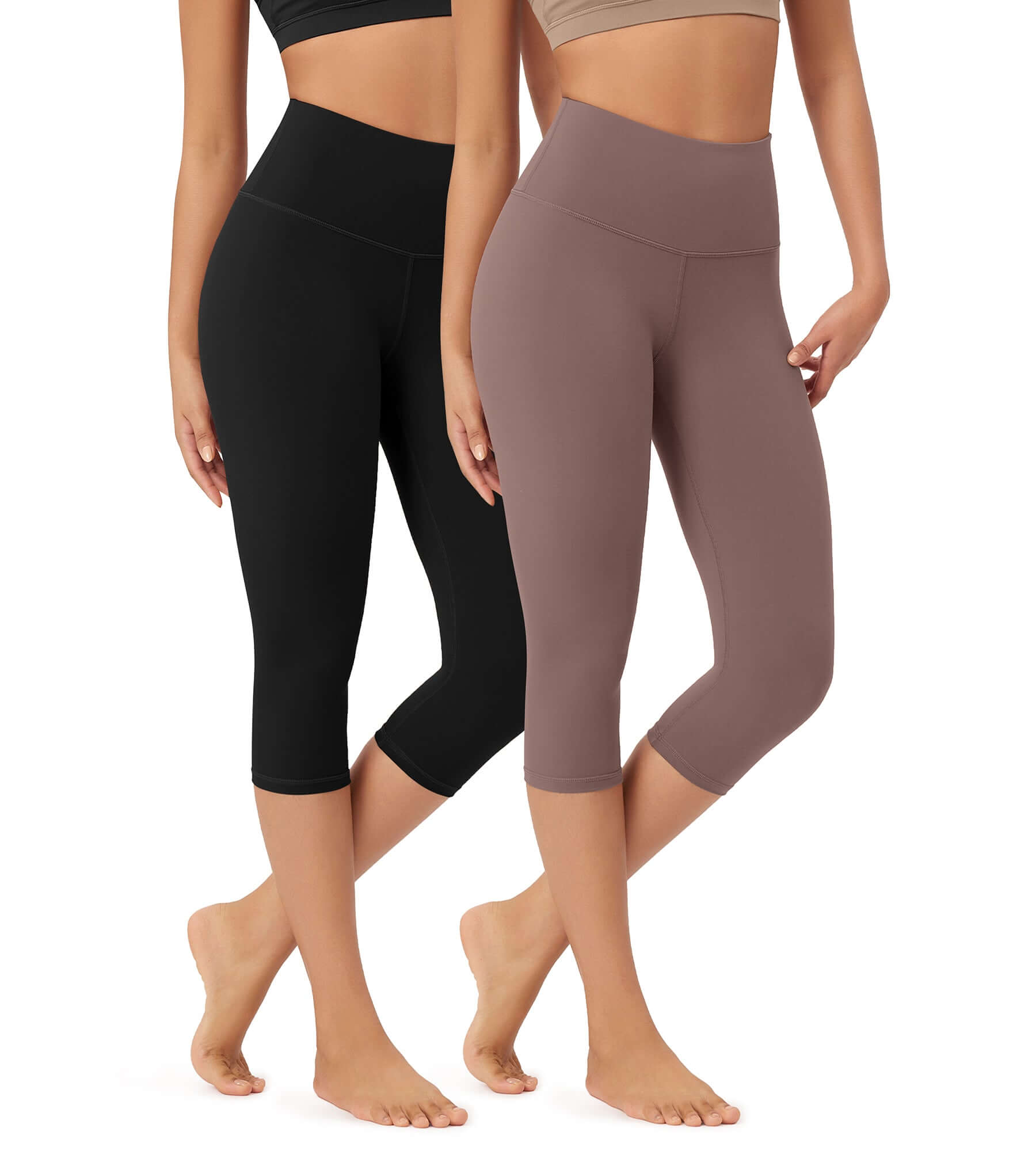 ODLEX 2-Pack 19 High Waist Knee Length Workout Athletic Running Capris Leggings - ododos