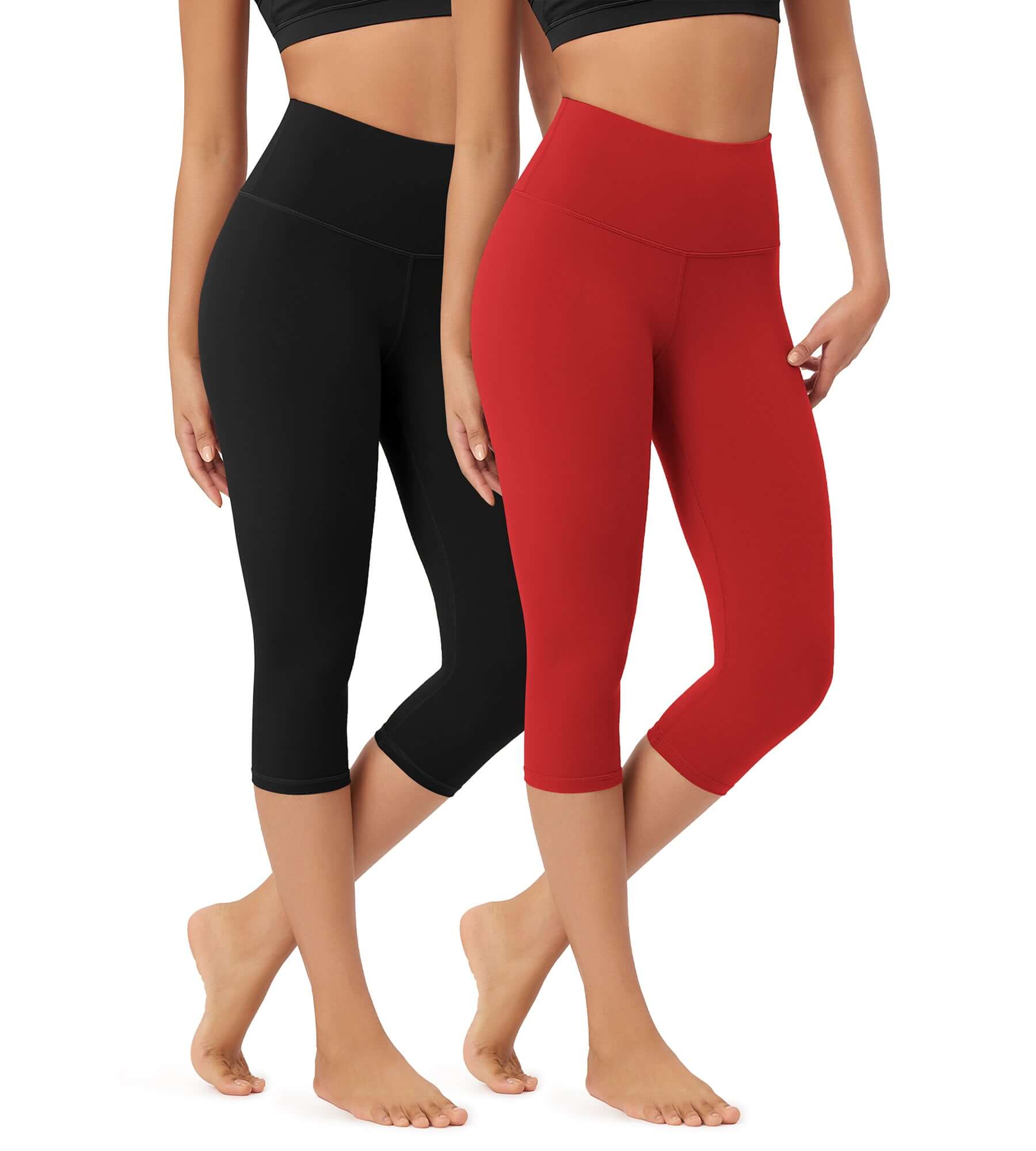 ODLEX 2-Pack 19 High Waist Knee Length Workout Athletic Running Capris Leggings - ododos
