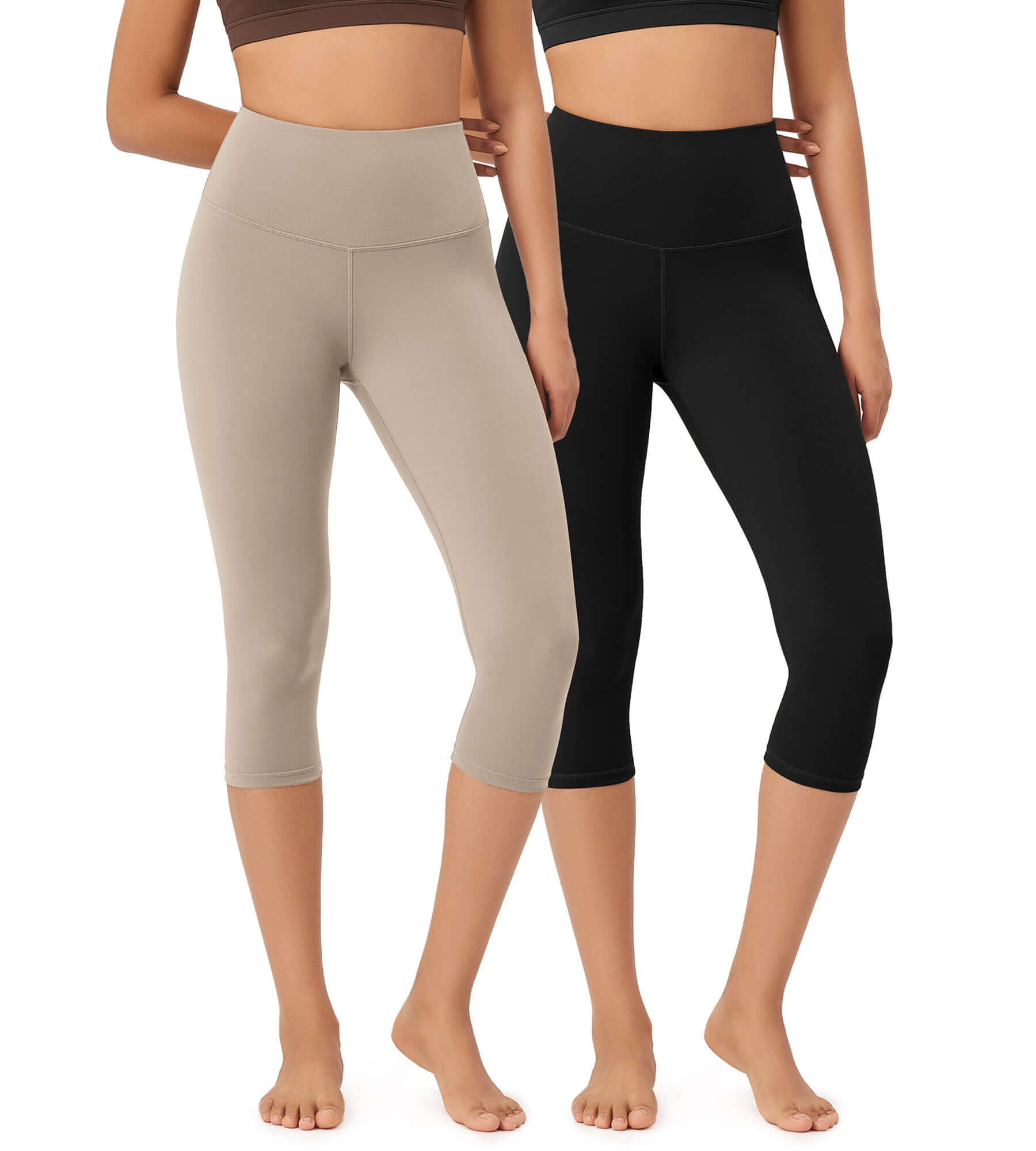 ODLEX 2-Pack 19" High Waist Knee Length Workout Athletic Running Capris Leggings Black+Taupe - ododos