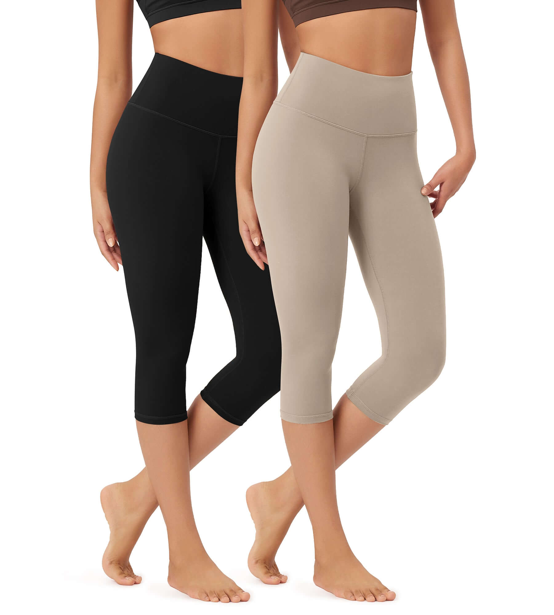 ODLEX 2-Pack 19" High Waist Knee Length Workout Athletic Running Capris Leggings - ododos