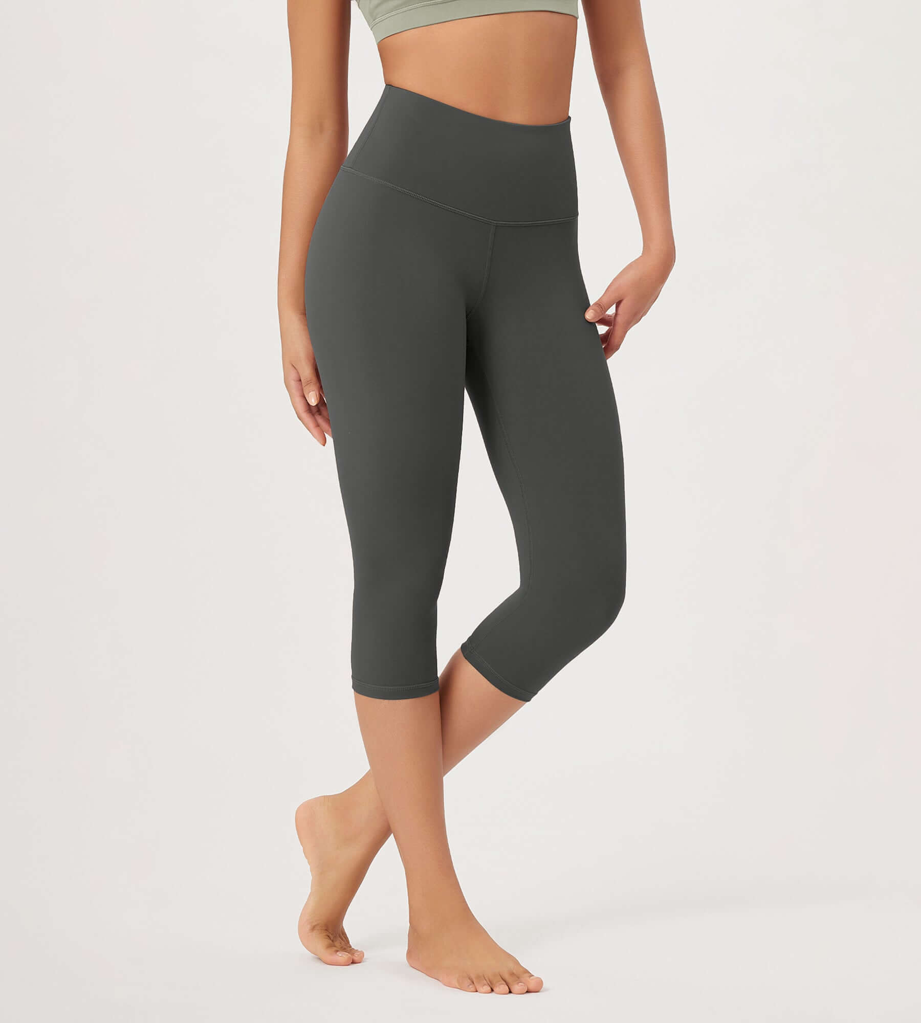 ODLEX 19 High Waist Knee Length Workout Athletic Running Capris Leggings Charcoal - ododos