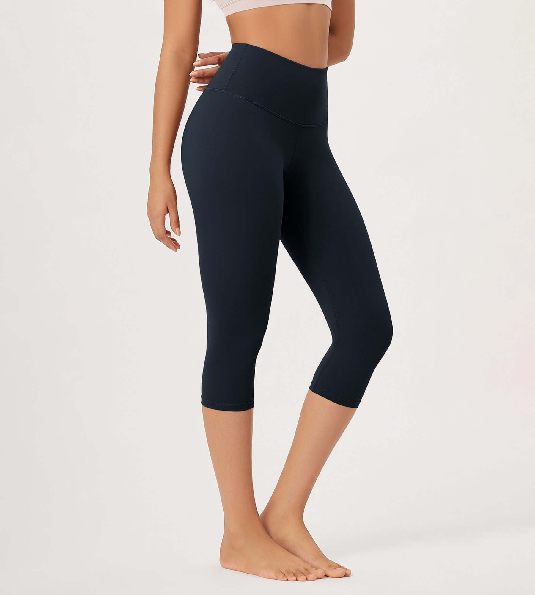 ODLEX 19 High Waist Knee Length Workout Athletic Running Capris Leggings Deep Navy - ododos