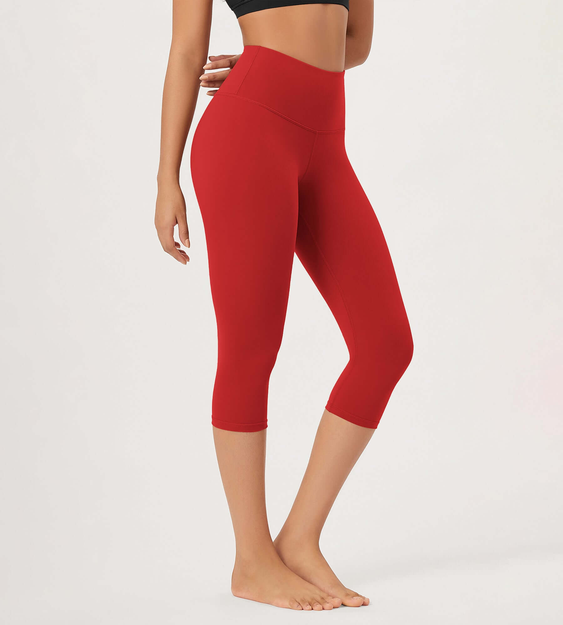ODLEX 19 High Waist Knee Length Workout Athletic Running Capris Leggings Red - ododos
