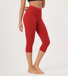 ODLEX 19" High Waist Knee Length Workout Athletic Running Capris Leggings Red - ododos