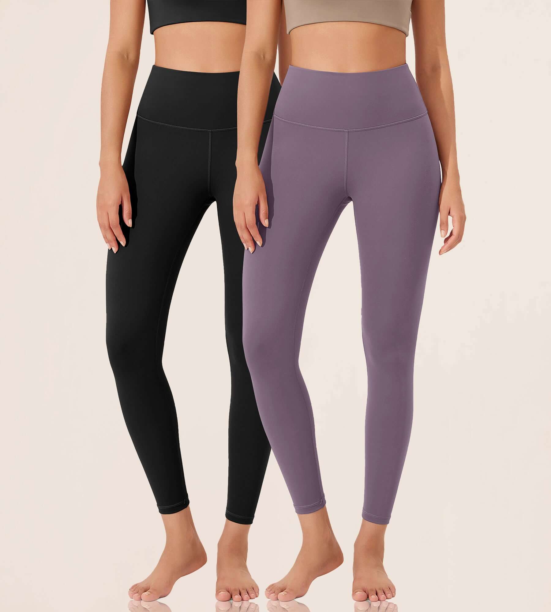 ODLEX 2-Pack 25 High Waist Workout Tummy Control Atheltic Leggings Black+ash Violet - ododos