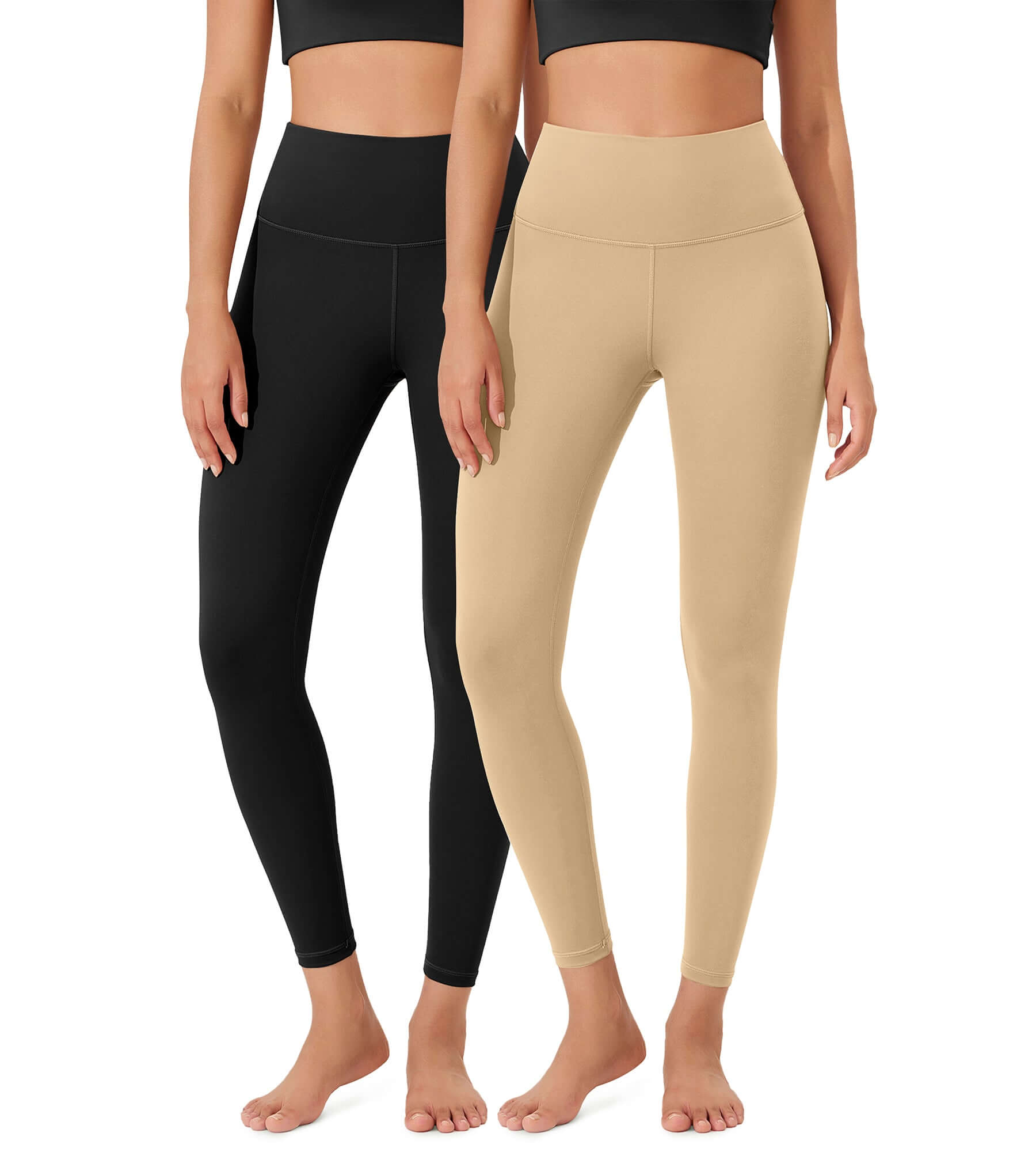 ODLEX 2-Pack 25" High Waist Workout Tummy Control Atheltic Leggings Black+Beige - ododos