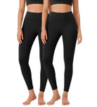 ODLEX 2-Pack 25" High Waist Workout Tummy Control Atheltic Leggings Black+Black - ododos