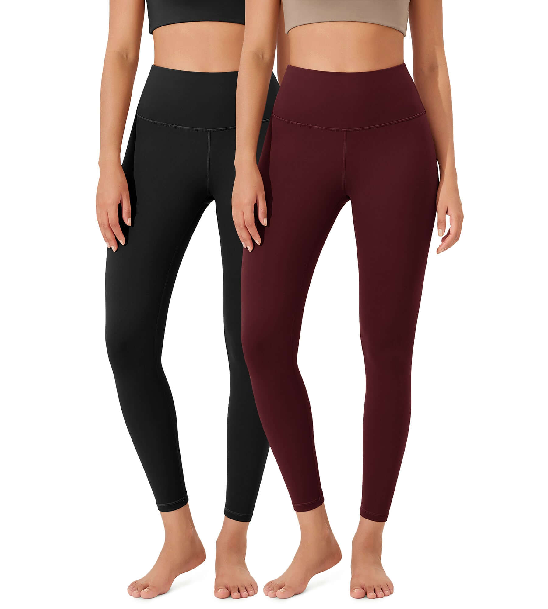 ODLEX 2-Pack 25" High Waist Workout Tummy Control Atheltic Leggings Black+Burgundy - ododos