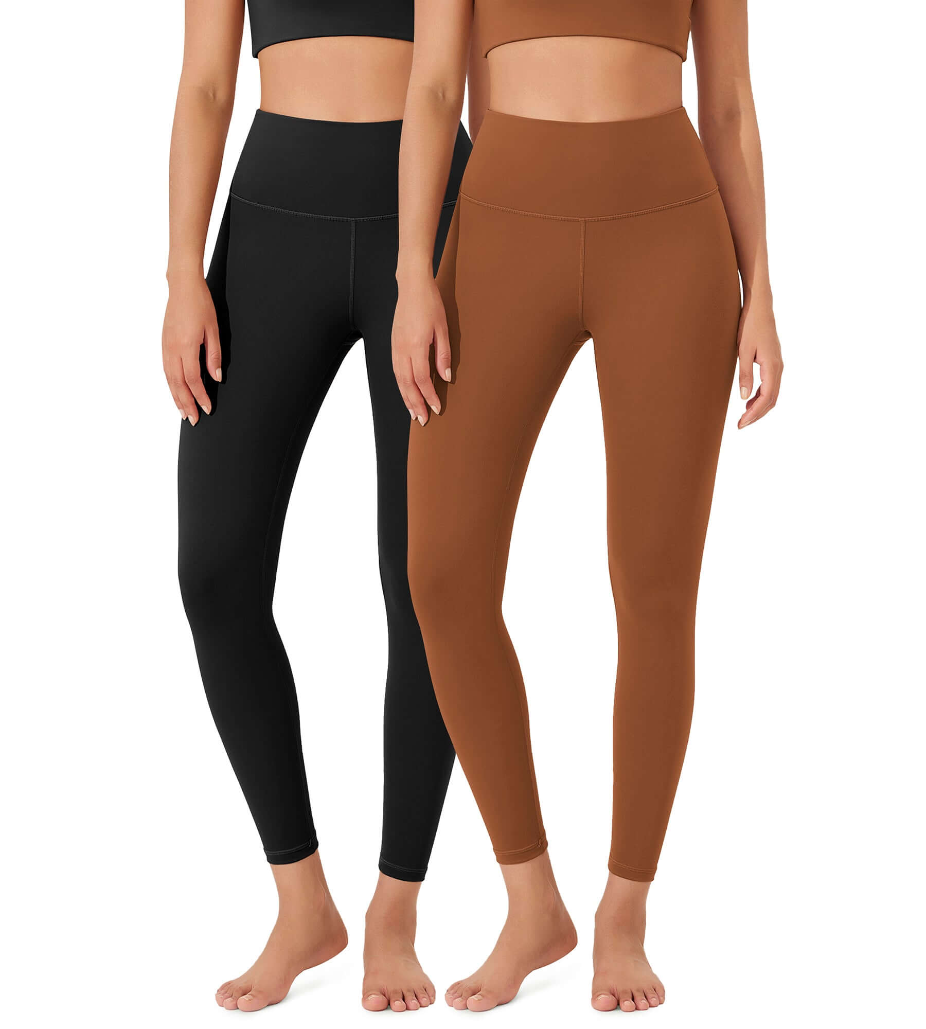 ODLEX 2-Pack 25 High Waist Workout Tummy Control Atheltic Leggings Black+Caramel - ododos