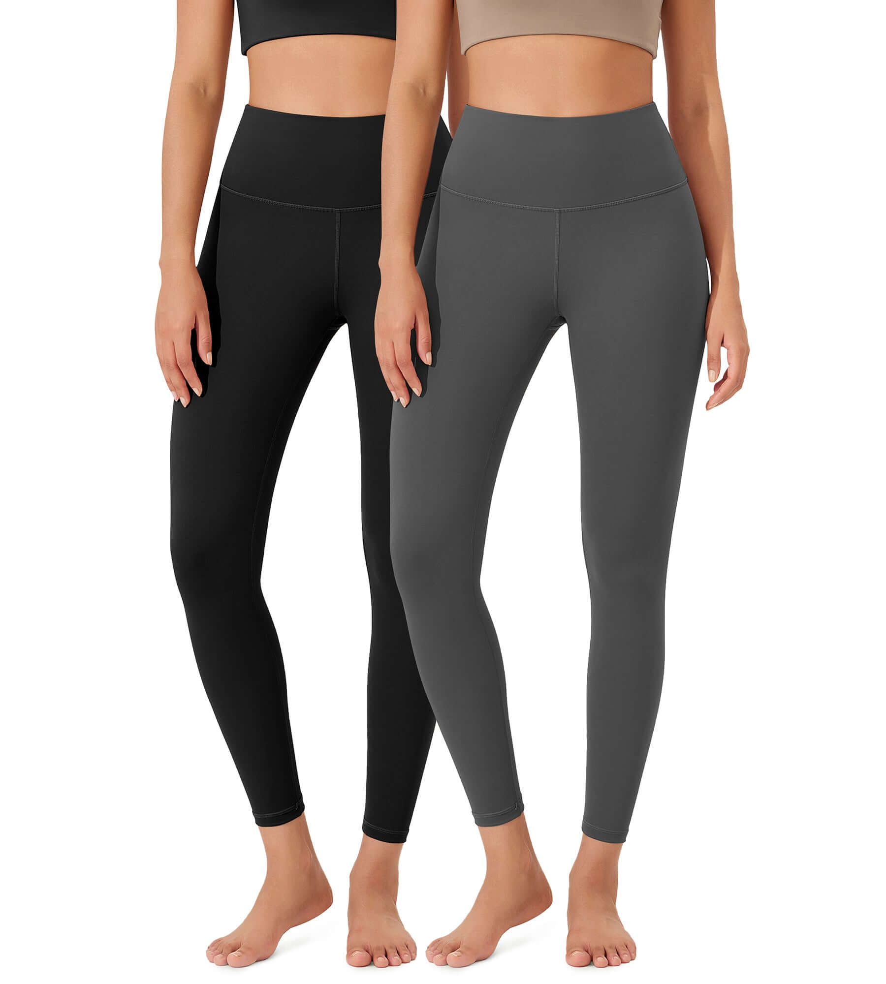 ODLEX 2-Pack 25" High Waist Workout Tummy Control Atheltic Leggings Black+Charcoal - ododos