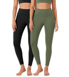 ODLEX 2-Pack 25" High Waist Workout Tummy Control Atheltic Leggings Black+dark Olive - ododos