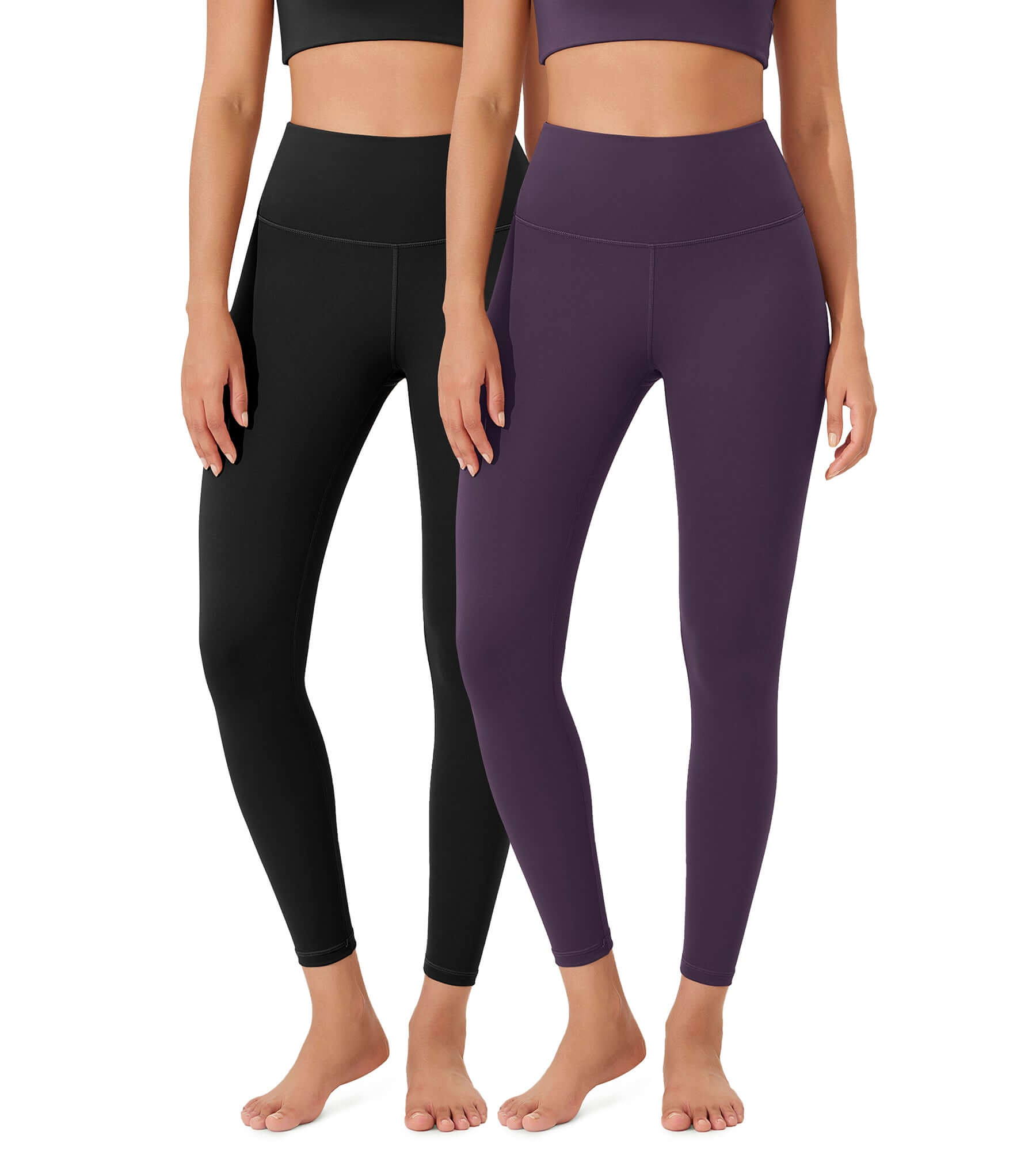 ODLEX 2-Pack 25" High Waist Workout Tummy Control Atheltic Leggings Black+Dark Purple - ododos