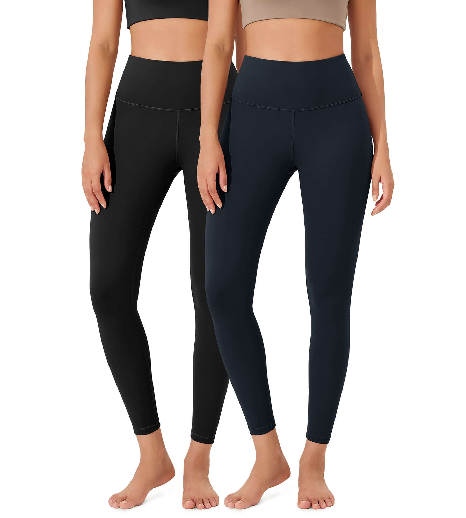 ODLEX 2-Pack 25" High Waist Workout Tummy Control Atheltic Leggings Black+Deep Navy - ododos