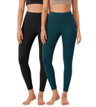 ODLEX 2-Pack 25" High Waist Workout Tummy Control Atheltic Leggings Black+Forest Teal - ododos