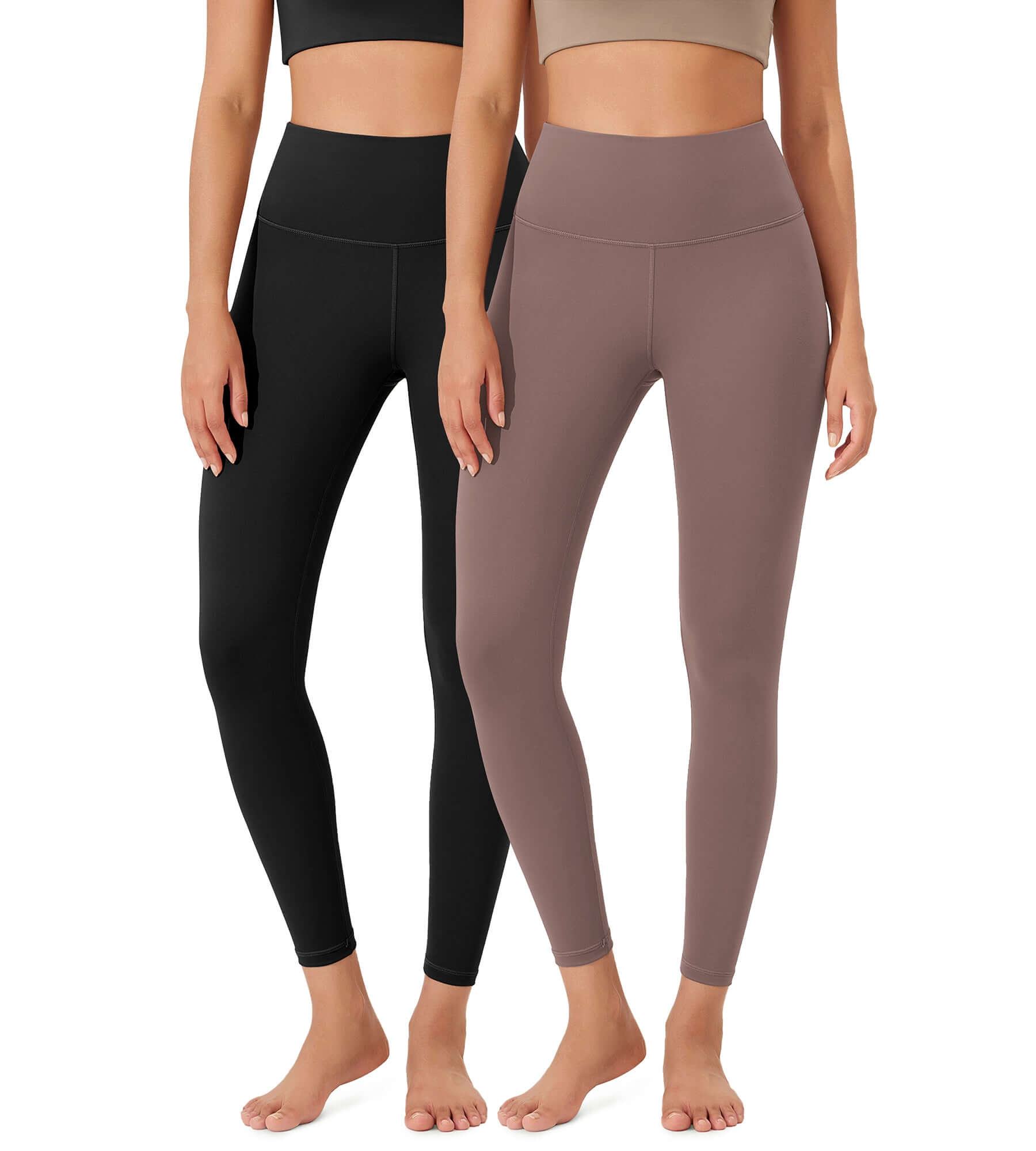 ODLEX 2-Pack 25 High Waist Workout Tummy Control Atheltic Leggings Black+Purple Taupe - ododos