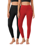 ODLEX 2-Pack 25" High Waist Workout Tummy Control Atheltic Leggings Black+Red - ododos