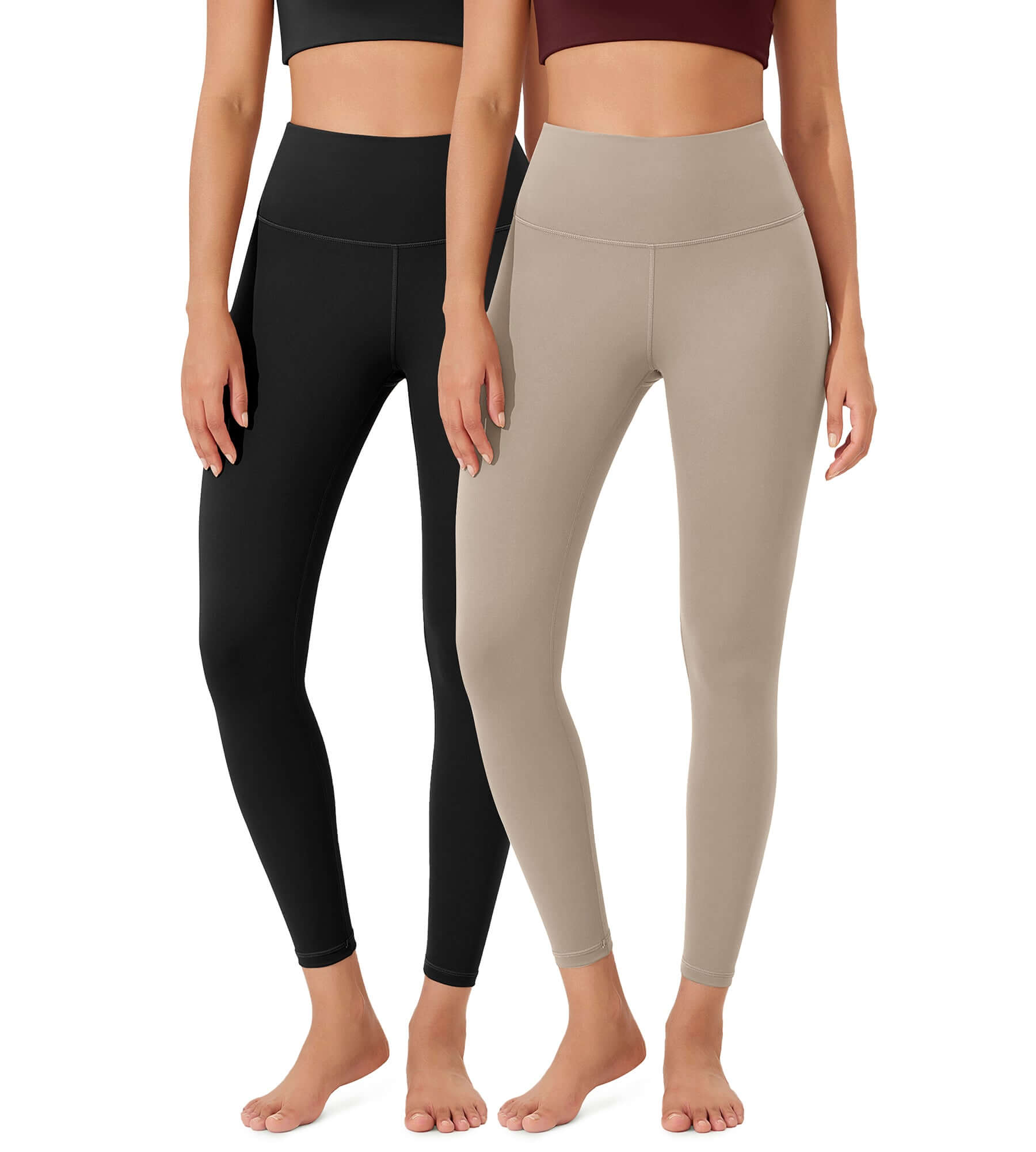 ODLEX 2-Pack 25" High Waist Workout Tummy Control Atheltic Leggings Black+Taupe - ododos